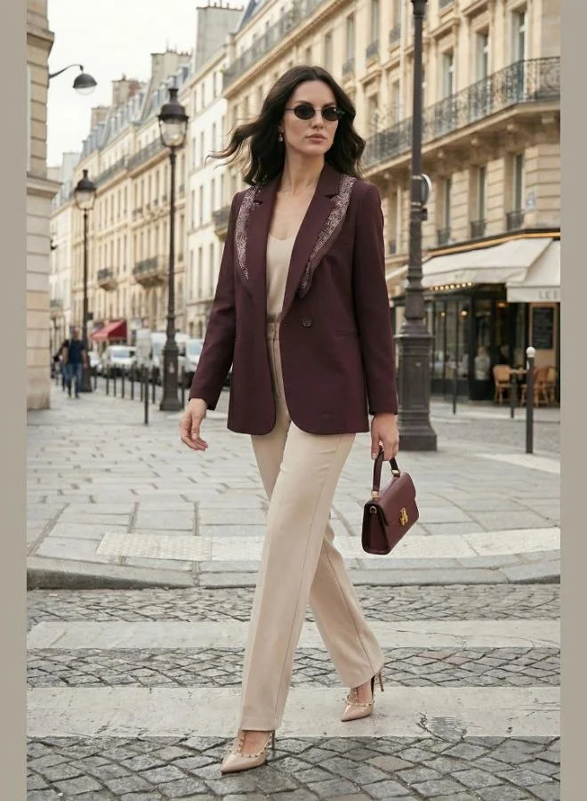 ليلا جاكيت نسائي بياقة مزدوجة بتفاصيل شال ليلى بقصة ضيقة